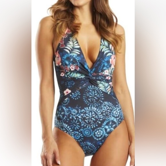 NWT $198 Johnny Was Annia Twist Tropical Floral One Piece Size XS Swimsuit Multi - Picture 8 of 14